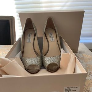 Jimmy Choo ISABEL Champagne Glitter open toe pump